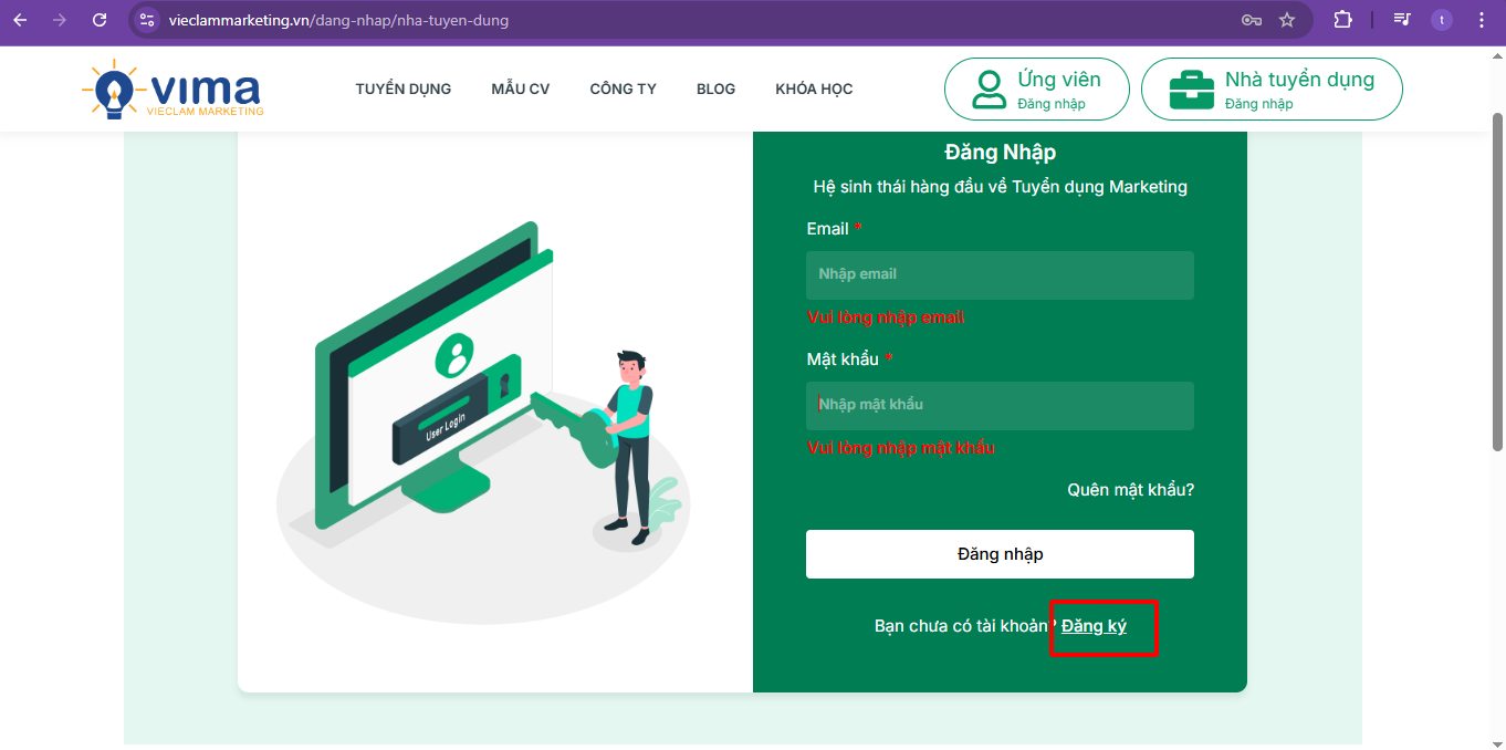 Chuyển sang giao diện đăng nhập và chọn "Đăng ký"